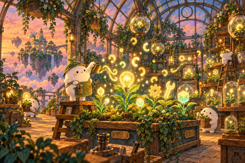 光る植物が育つガラスの温室。小さなアイデアを大切に育てる場所。
